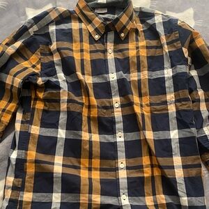 Men's Button-Down Plaid Shirt in Navy and Mustard